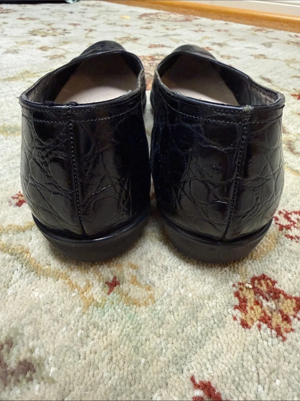 Salvatore Ferragamo Strana style Black Croc-Embossed Leather Flats